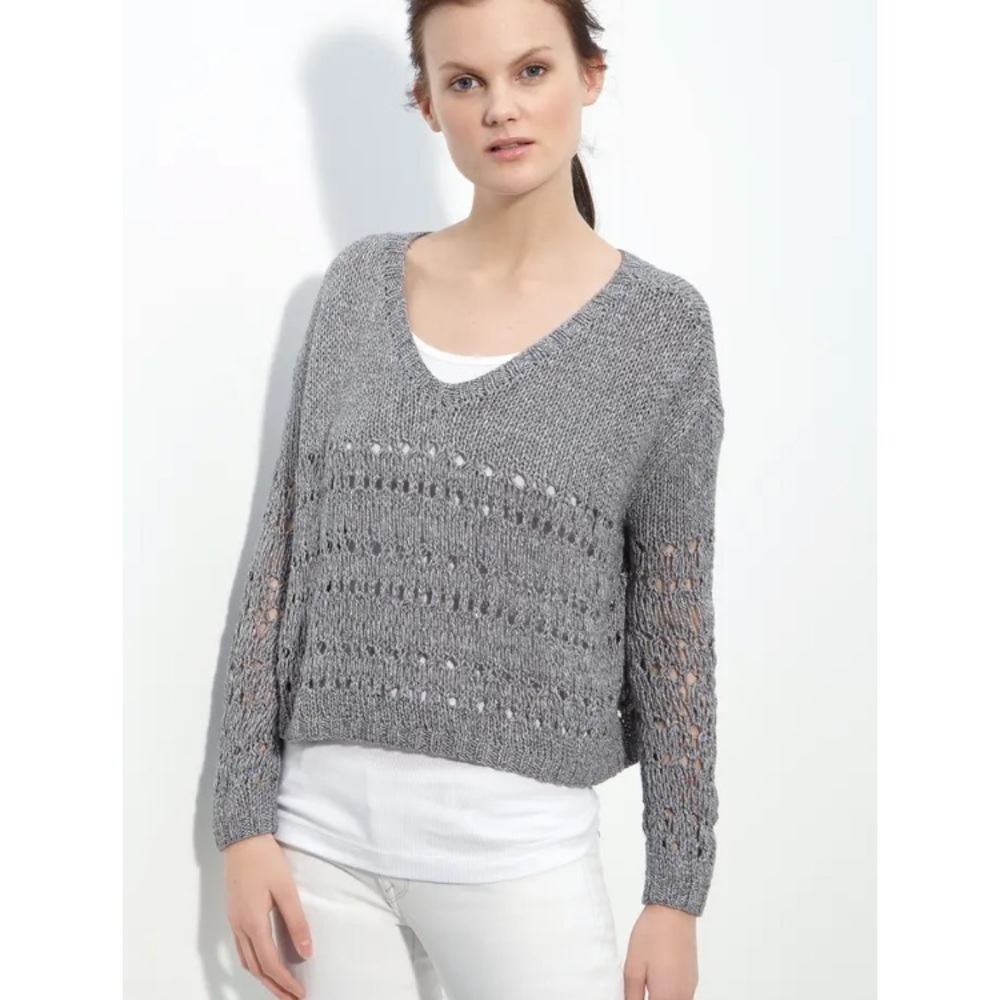 Vince Drop Stitch Crop Sweater Hand Knit Cotton Blend